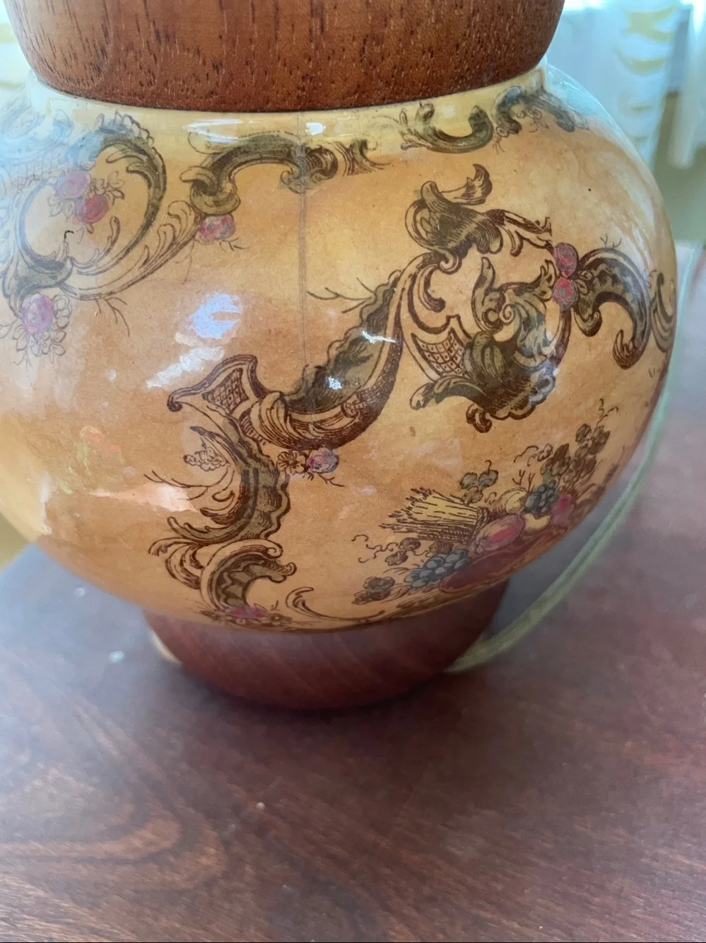 Vtg Satsuma style lamp Early 20th century - Mid-Century. Wood & porcelain.